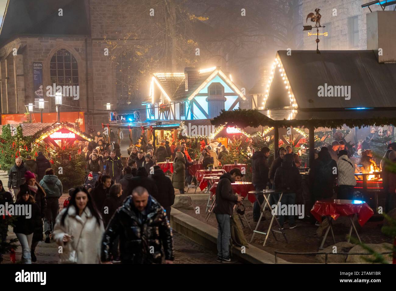 Pre-Christmas season, Christmas market in the city centre of Essen, Kettwiger Straße, food stalls, mulled wine stands, NRW, Germany, Stock Photo