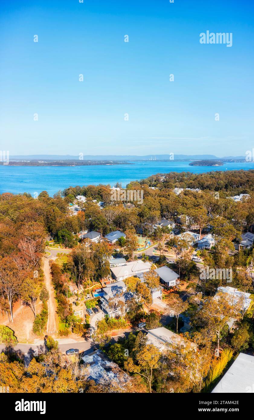 Green trees covered residential luxury houses in Murrays beach town on