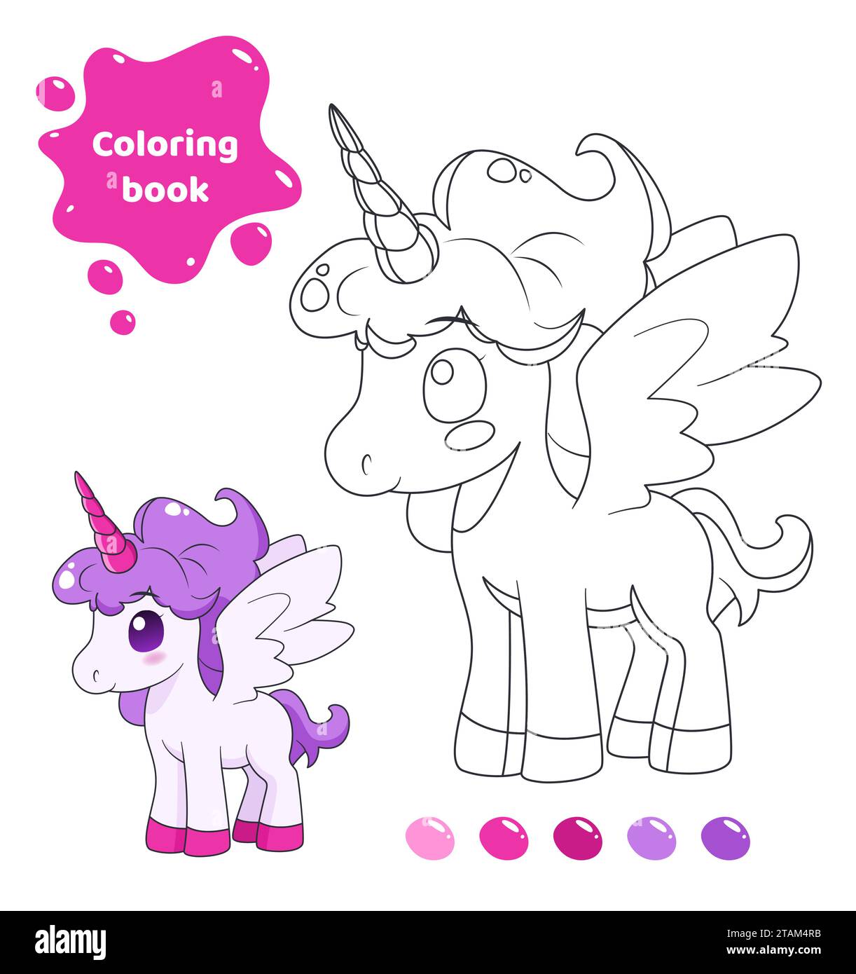 Coloring book for kids. Cute unicorn with wings. Stock Vector