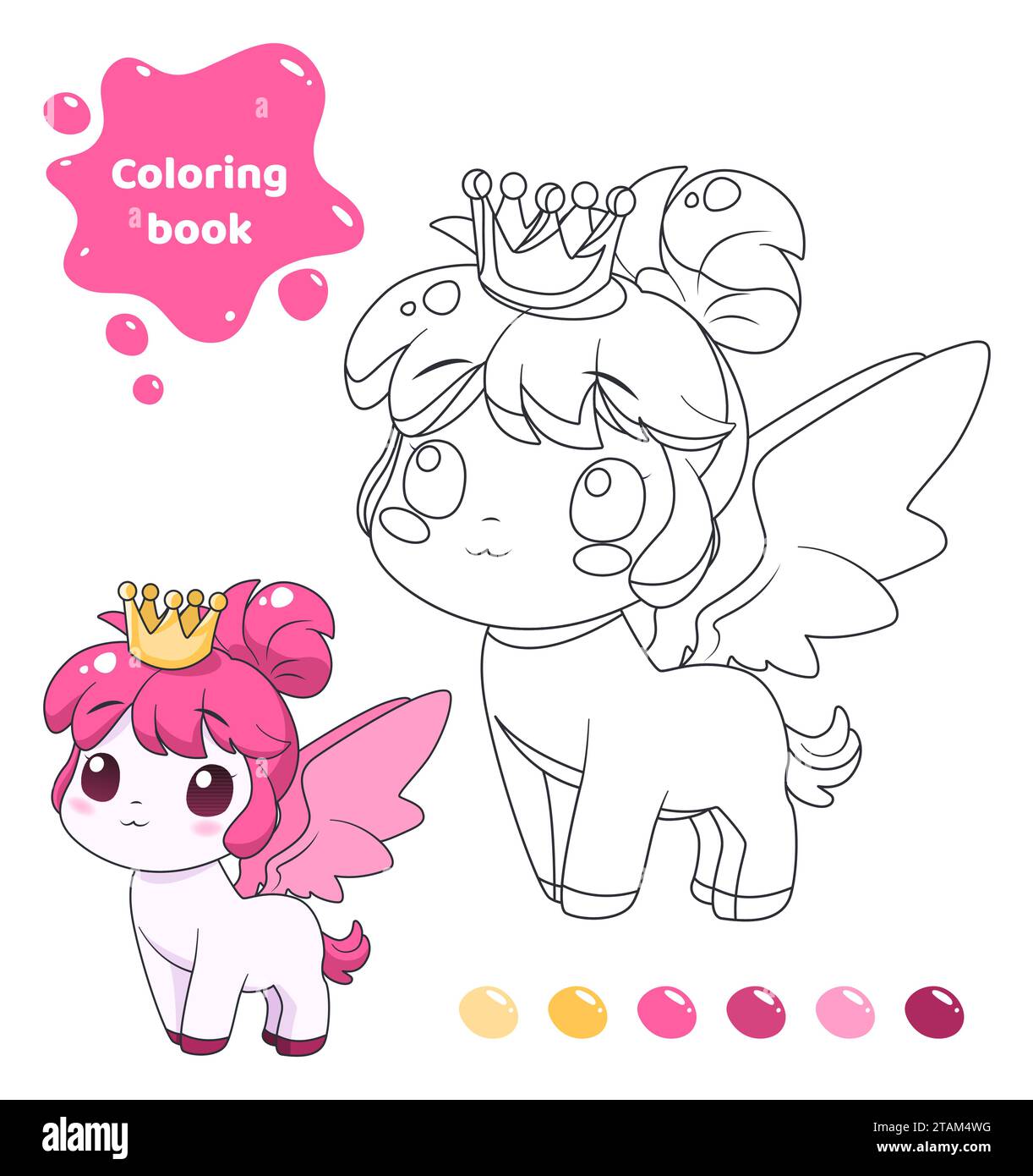 Coloring book for kids. Cute pony with crown. Stock Vector