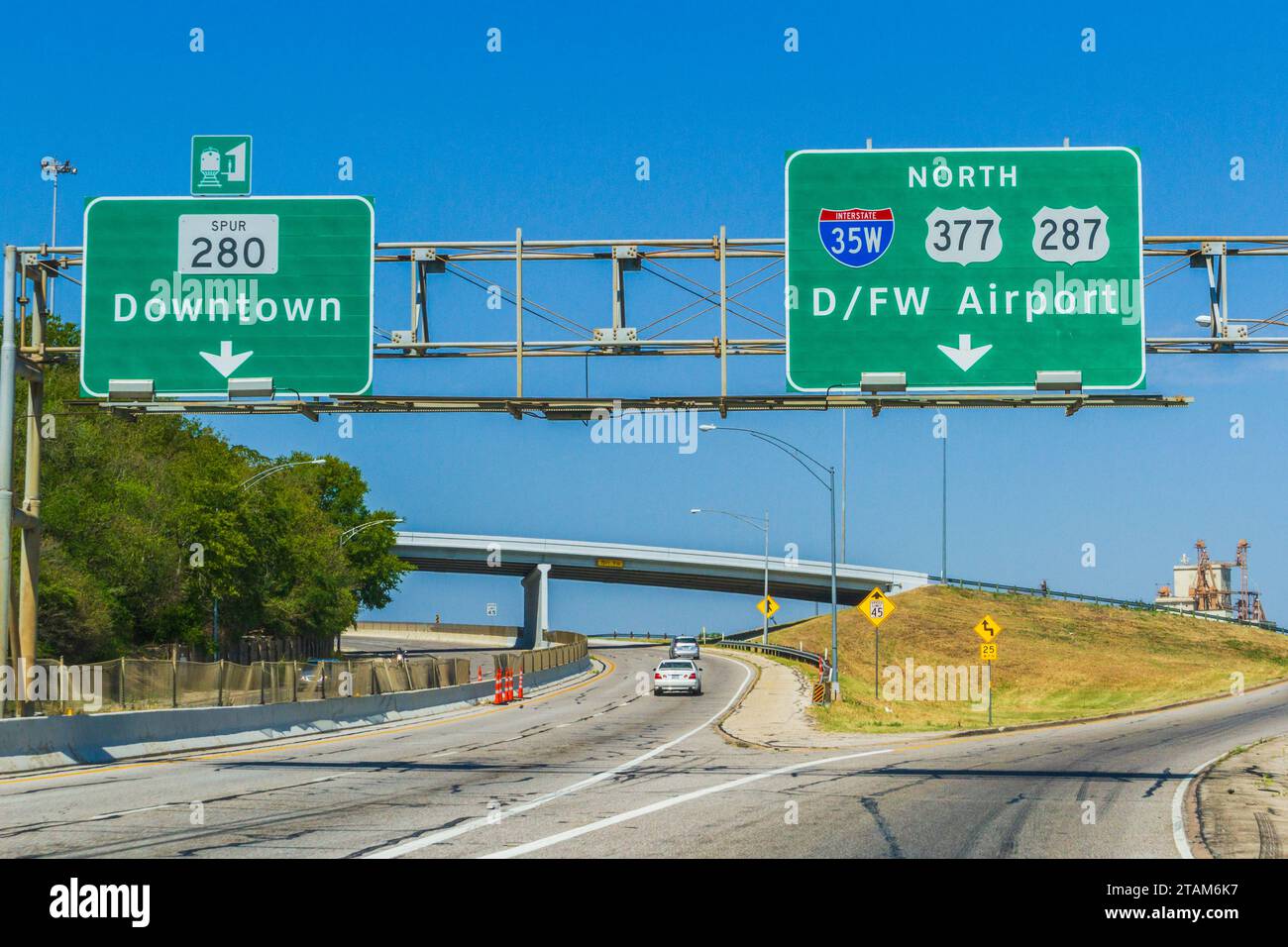 Fort Worth city skyline viewed from US 287. Stock Photo