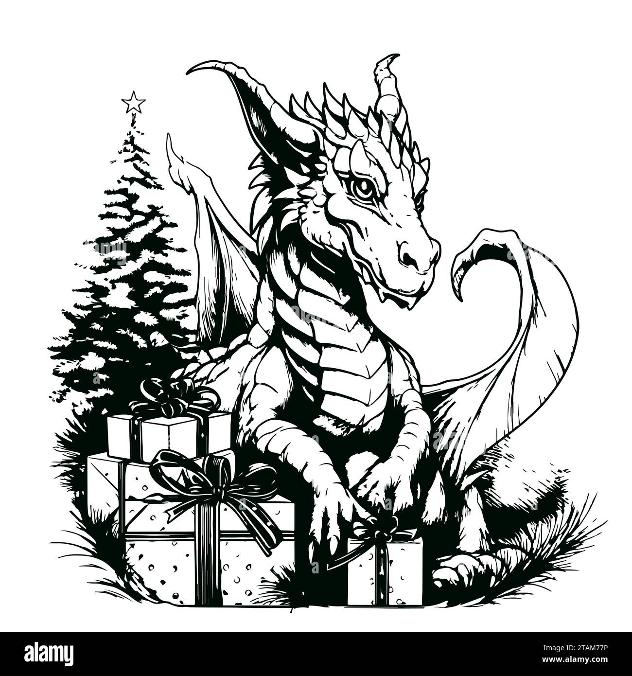 Cute little dragon. Coloring book for children. Baby Dragon with gifts ...