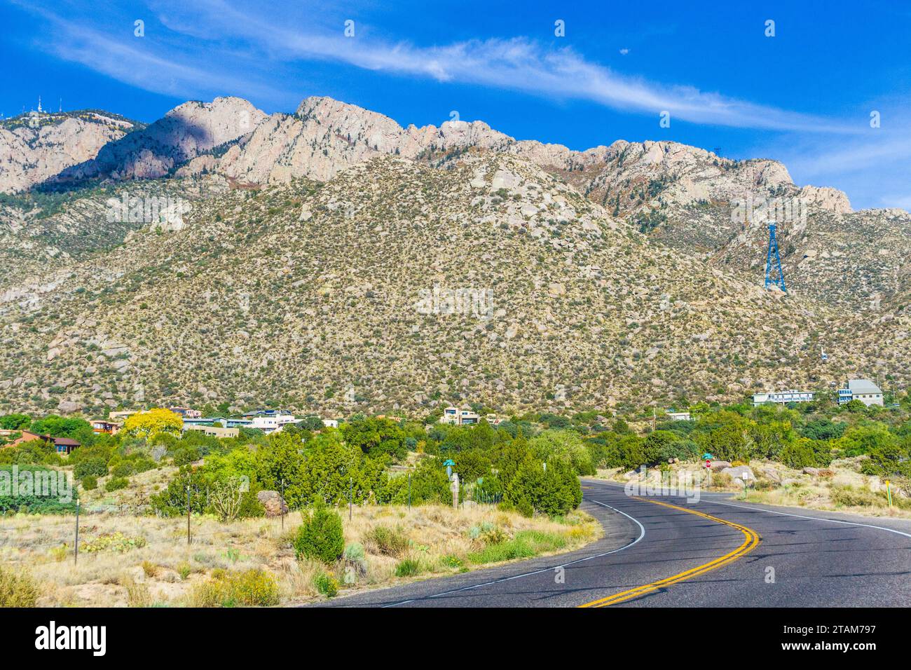 Albuquerque, New Mexico, road to tramway ride up to Sandia Peak ski area. Stock Photo