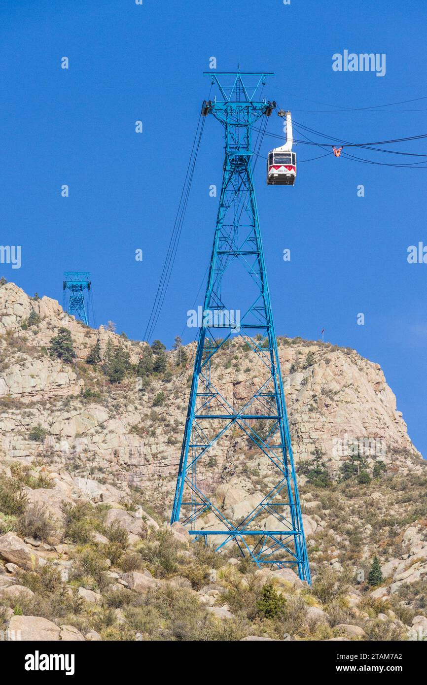 Sandia Peak Aerial Tramway at Sandia Peak in the Cibola National Forest at Albuquerque, New Mexico. Stock Photo