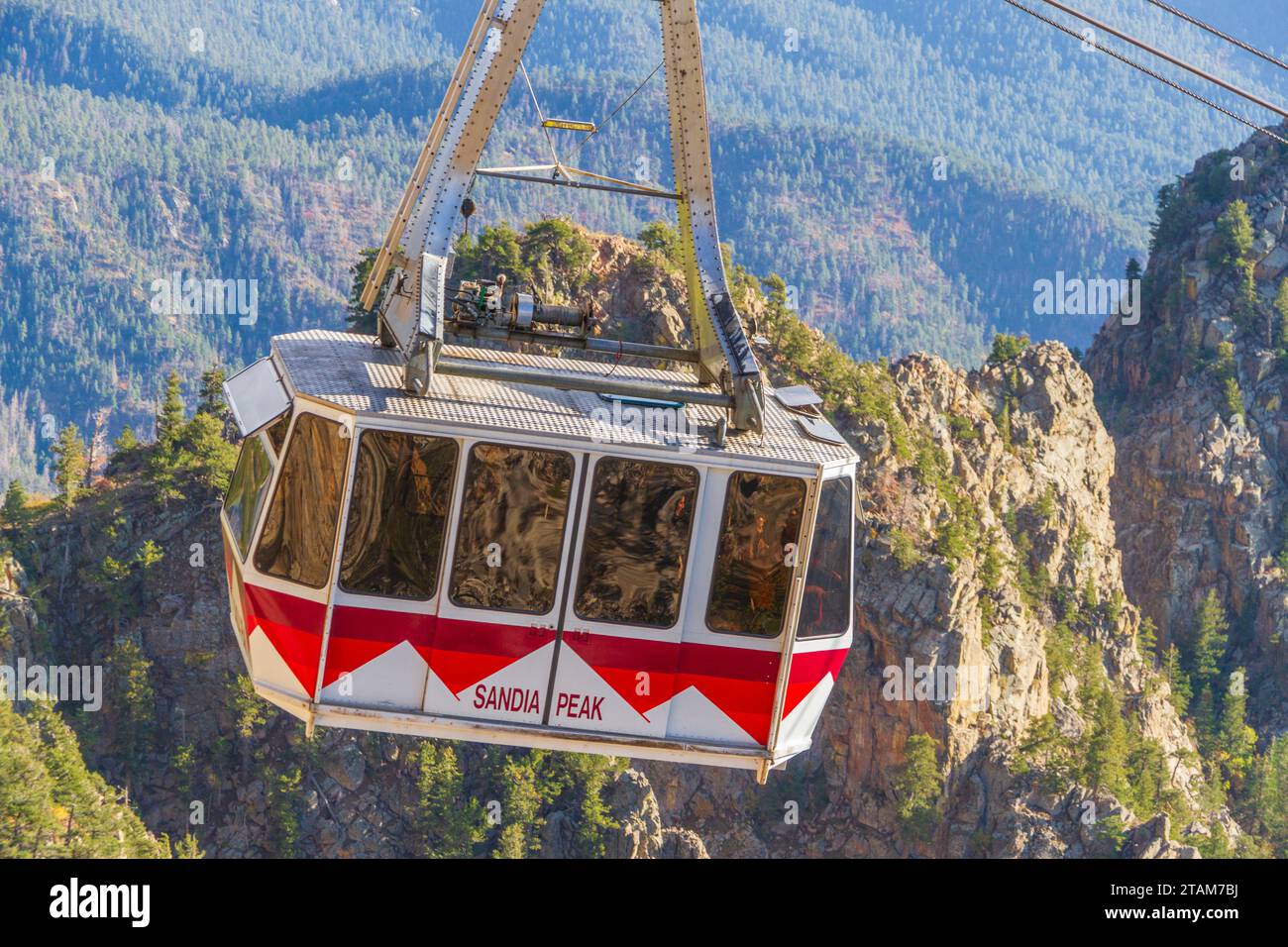 Sandia Peak Aerial Tramway at Sandia Peak in the Cibola National Forest at Albuquerque, New Mexico. Stock Photo