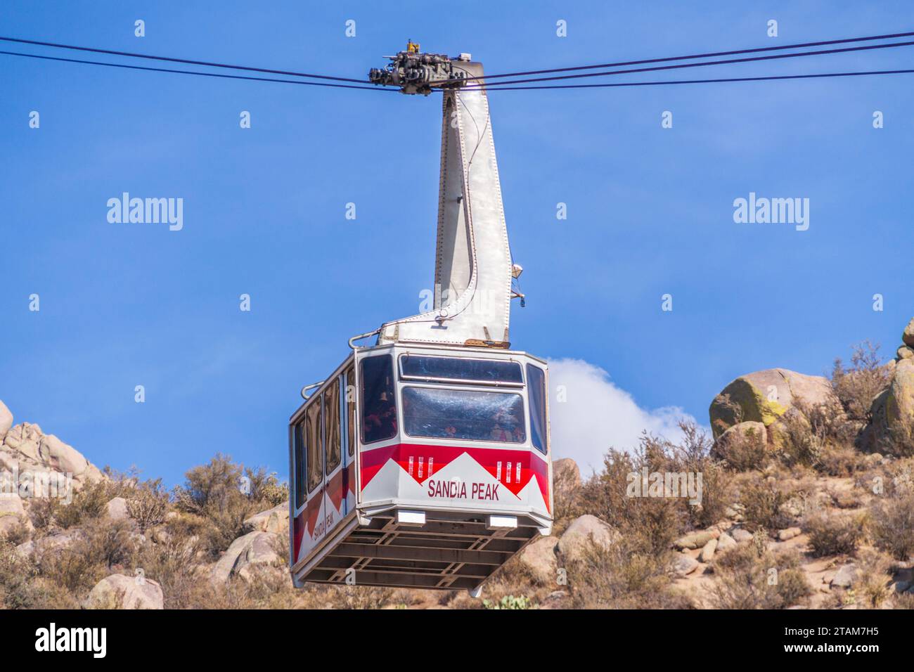 Sandia Peak Aerial Tramway at Sandia Peak in the Cibola National Forest at Albuquerque, New Mexico. Stock Photo