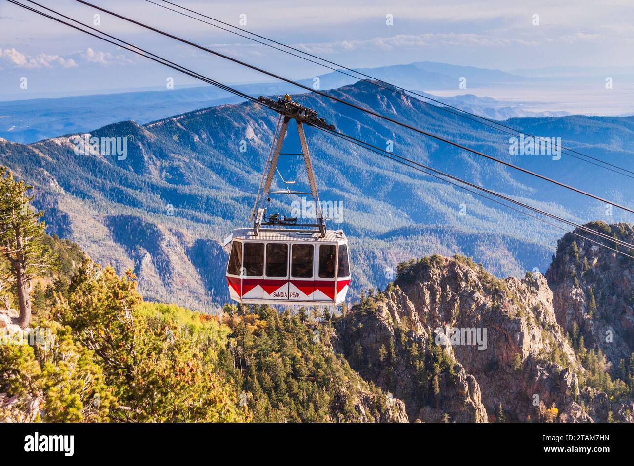 Sandia Peak Aerial Tramway at Sandia Peak in the Cibola National Forest at Albuquerque, New Mexico. Stock Photo