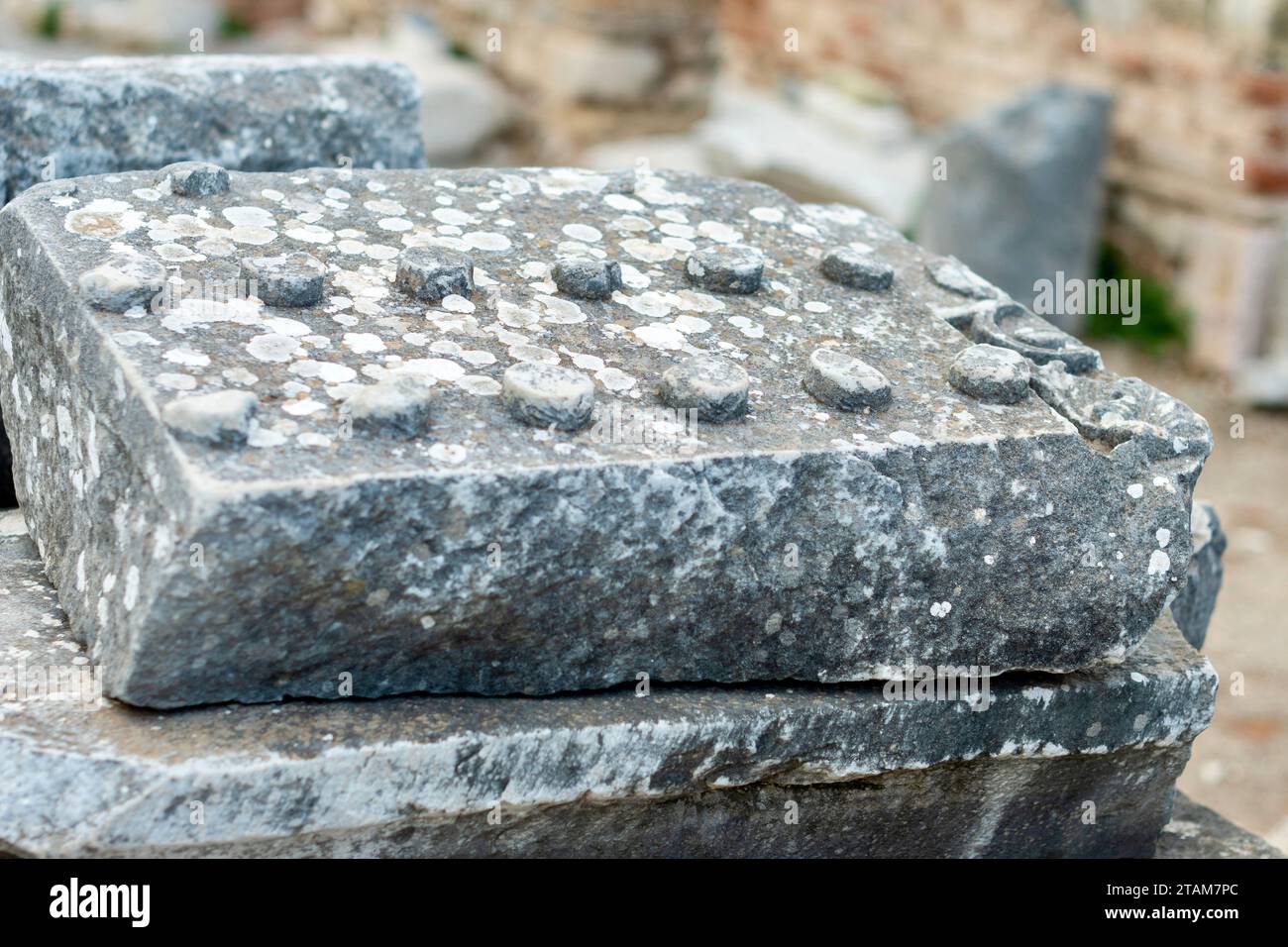 Elements of ancient architecture and ruins of Ephesus, Izmir.  Stock Photo