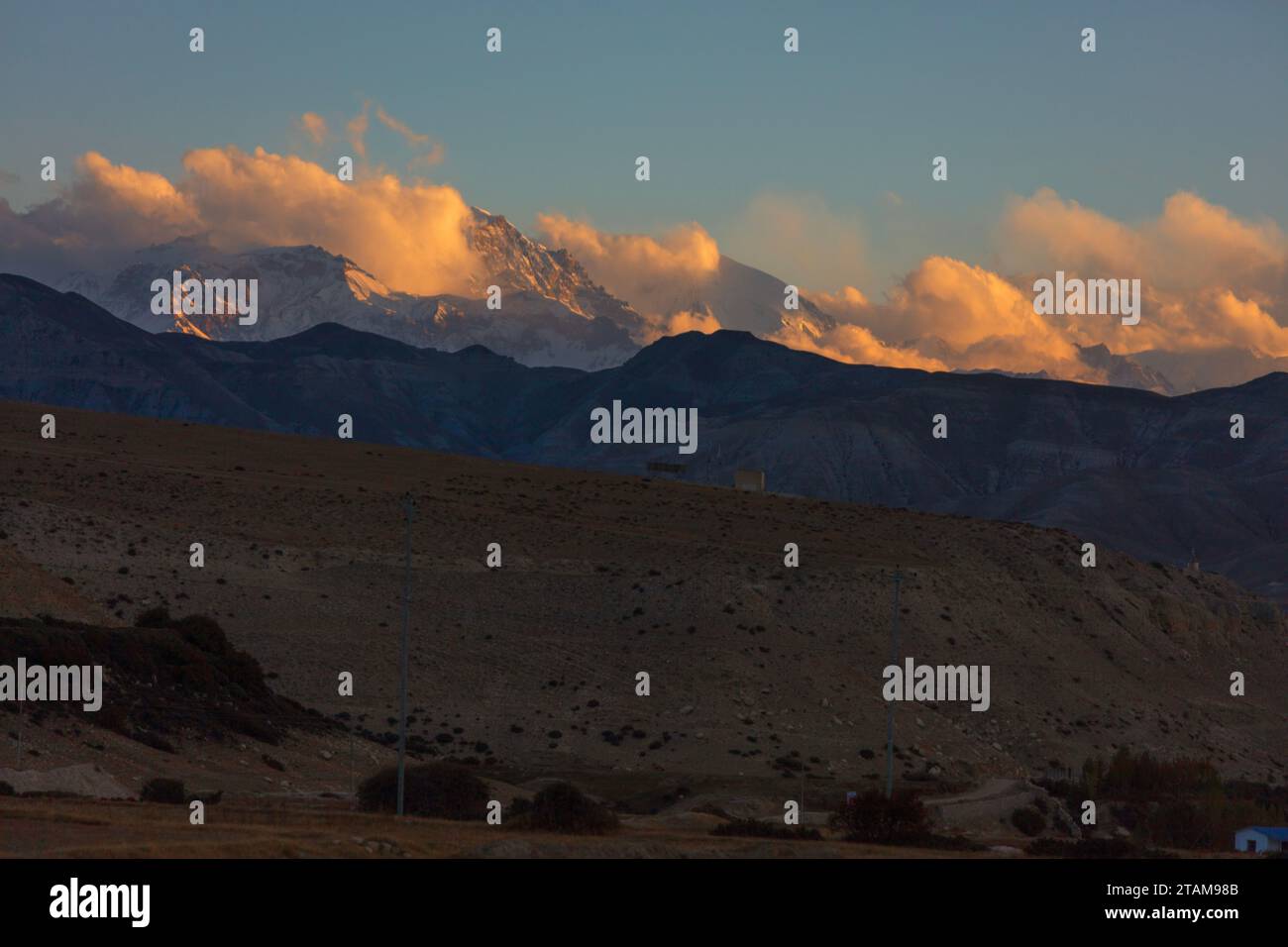 Sunset in the Himalayas - Mustang District, Nepal Stock Photo
