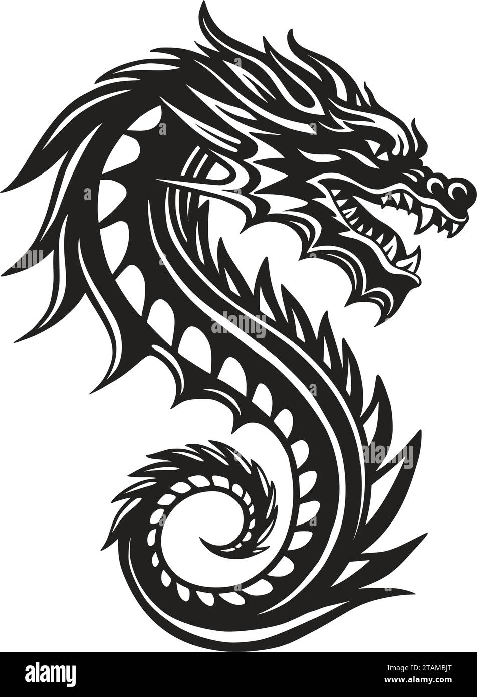 Dragon vector black silhouette art. Chinese New Year symbol Doodle fantasy oriental monster asian character beast logo Stock Vector