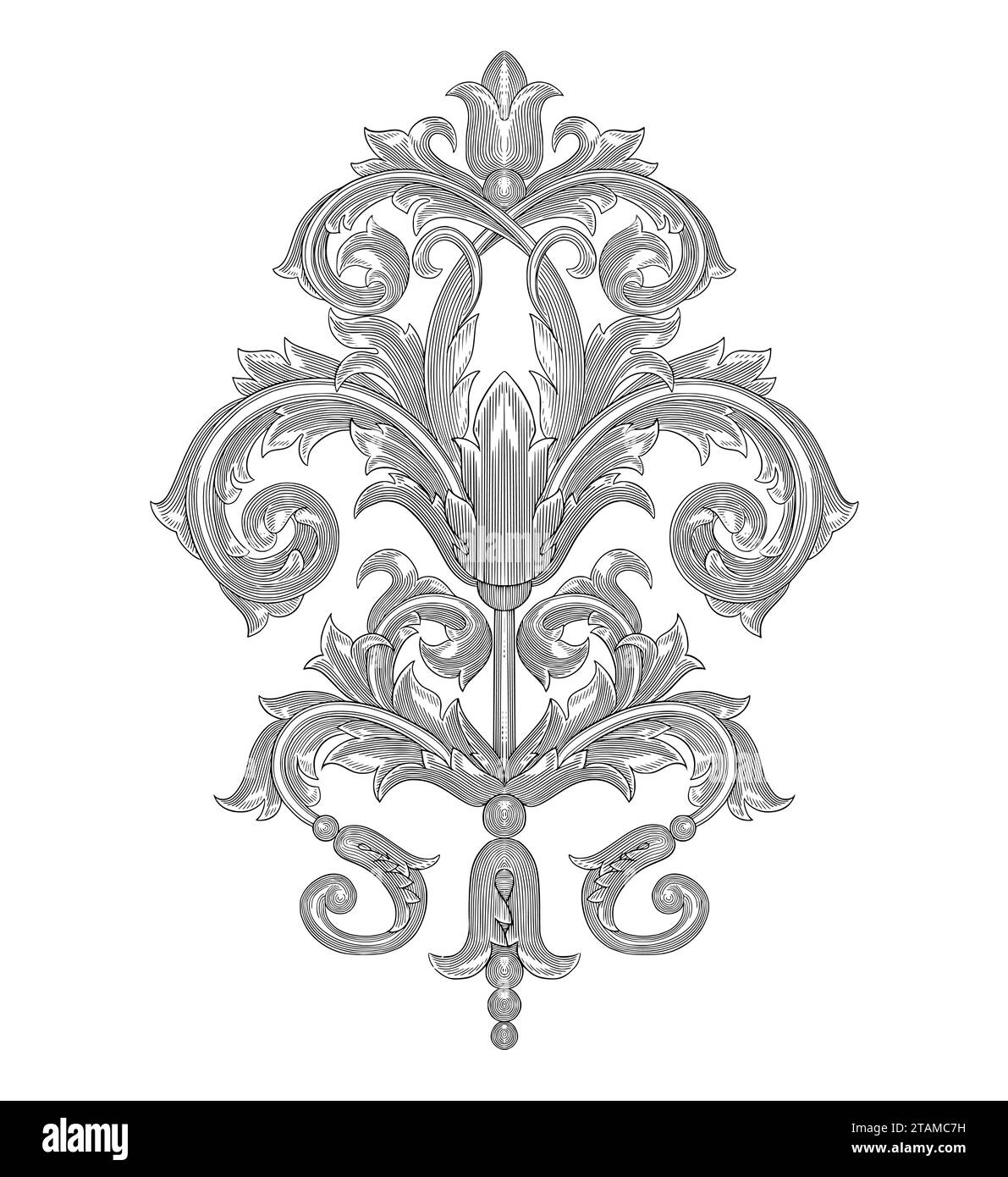 Vintage baroque floral Frame. Victorian flower ornament leaf scroll engraving style Stock Vector
