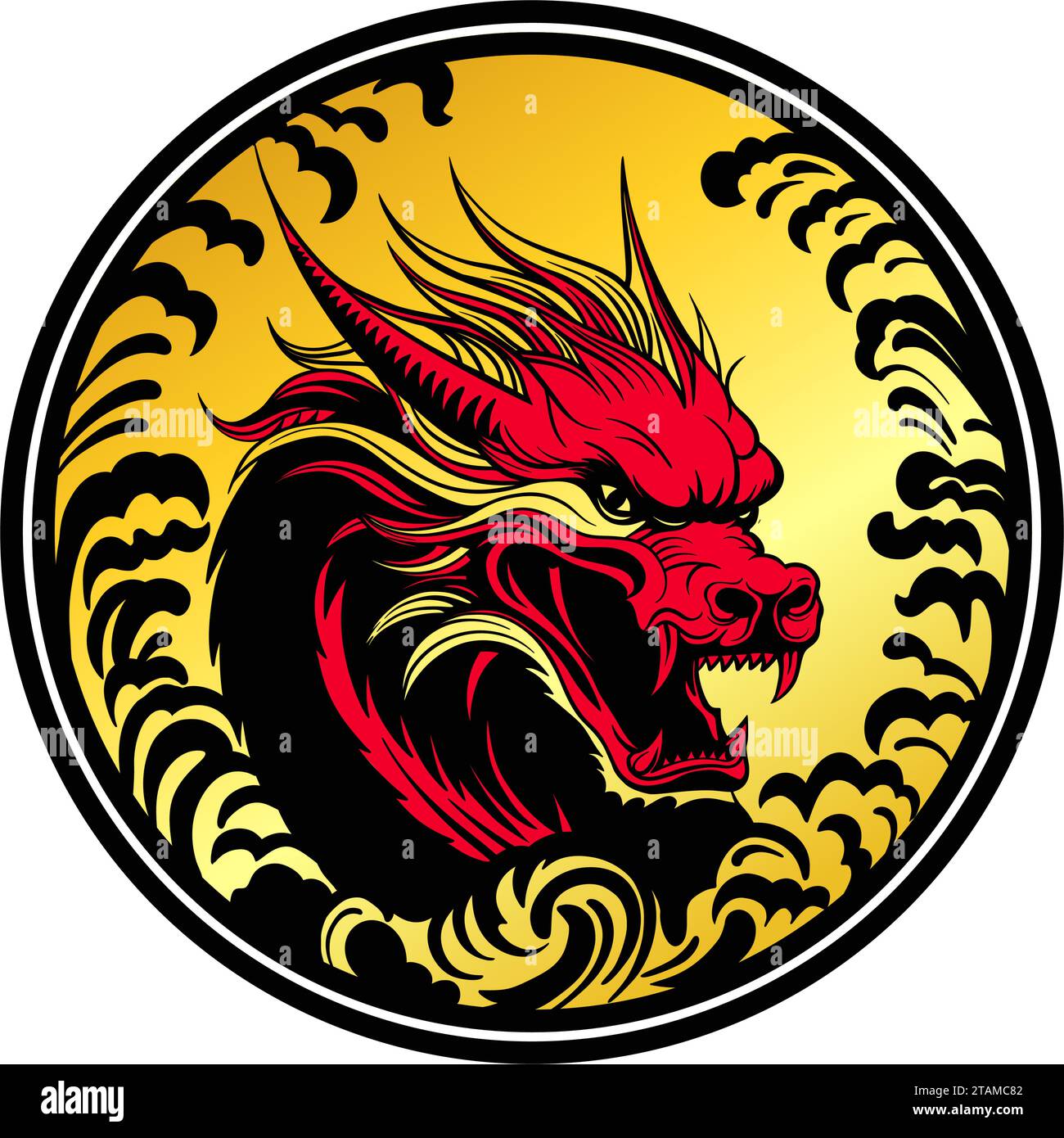 Red and golden Dragon scales collide in an emblem of power and grace ...