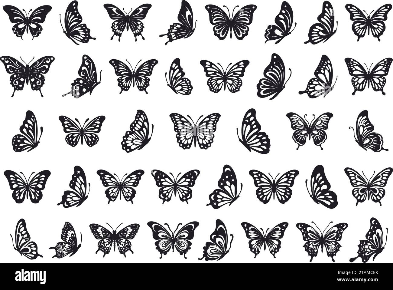 Vector monarch butterfly silhouette set cutout insect wing wing animal summer spring nature fly ...