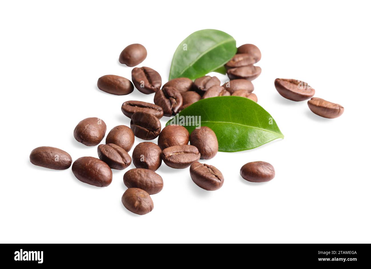 Roasted coffee beans and leaves isolated on white Stock Photo - Alamy