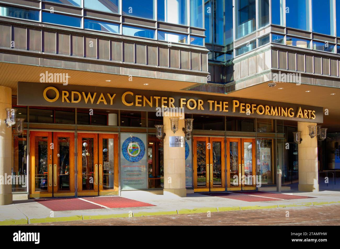 ST. PAUL, MN, USA - NOVEMBER 19, 2023: Ordway Center for the Performing Arts exterior and trademark logo. Stock Photo