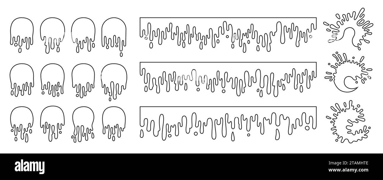 Splash paint splatter outline cartoon set. Stain and splat flat contour
