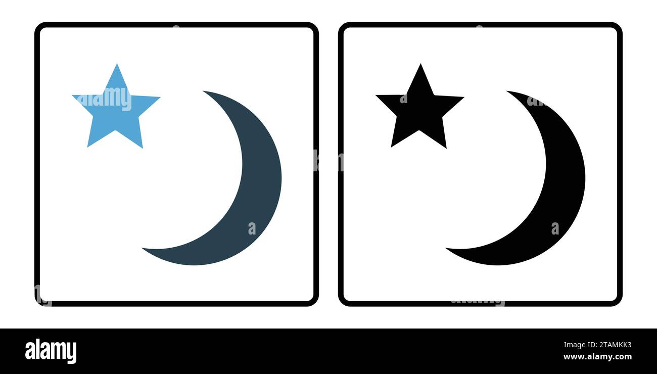 crescent moon and star icon. solid icon style, duo tone. simple vector design editable Stock Vector