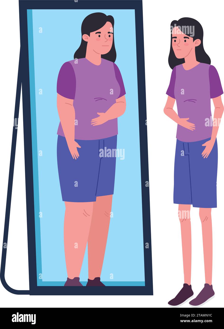 anorexia woman and mirror Stock Vector
