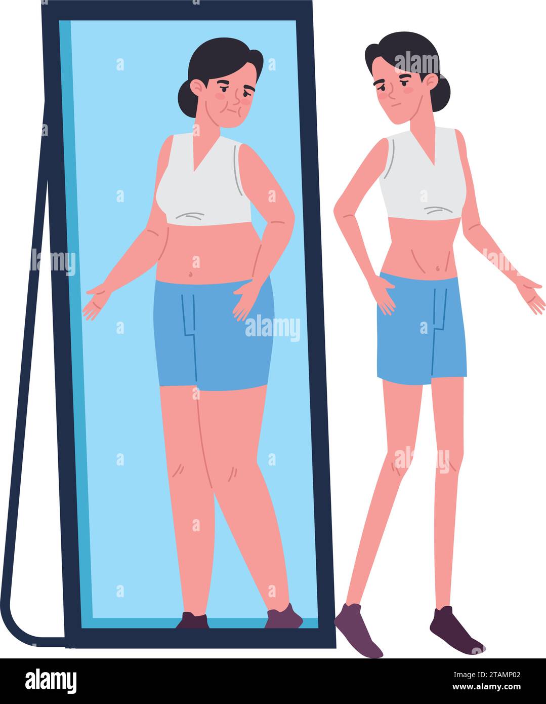 anorexia girl in front of the mirror Stock Vector