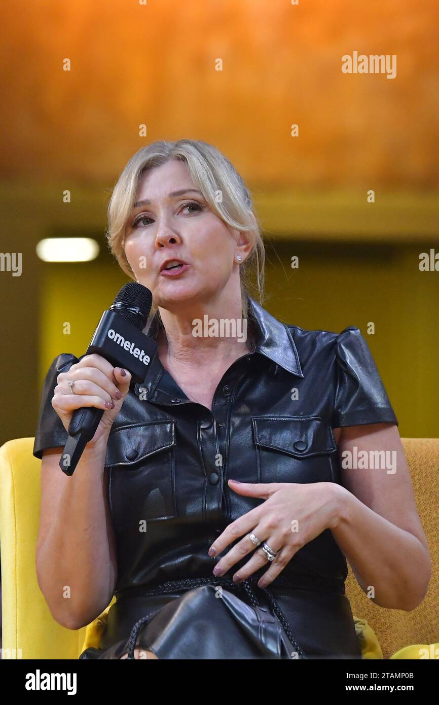 Sao Paulo, Brazil. 01st Dec, 2023. SÃO PAULO, BRAZIL - DECEMBER 1: Producer Deborah Snyder speaks to the fans during the Comic-Con Experience-CCXP 2023 at Sao Paulo Expo on December 1, 2023, in Sao Paulo, Brazil. (Photo by Leandro Bernardes/PxImages) Credit: Px Images/Alamy Live News Stock Photo