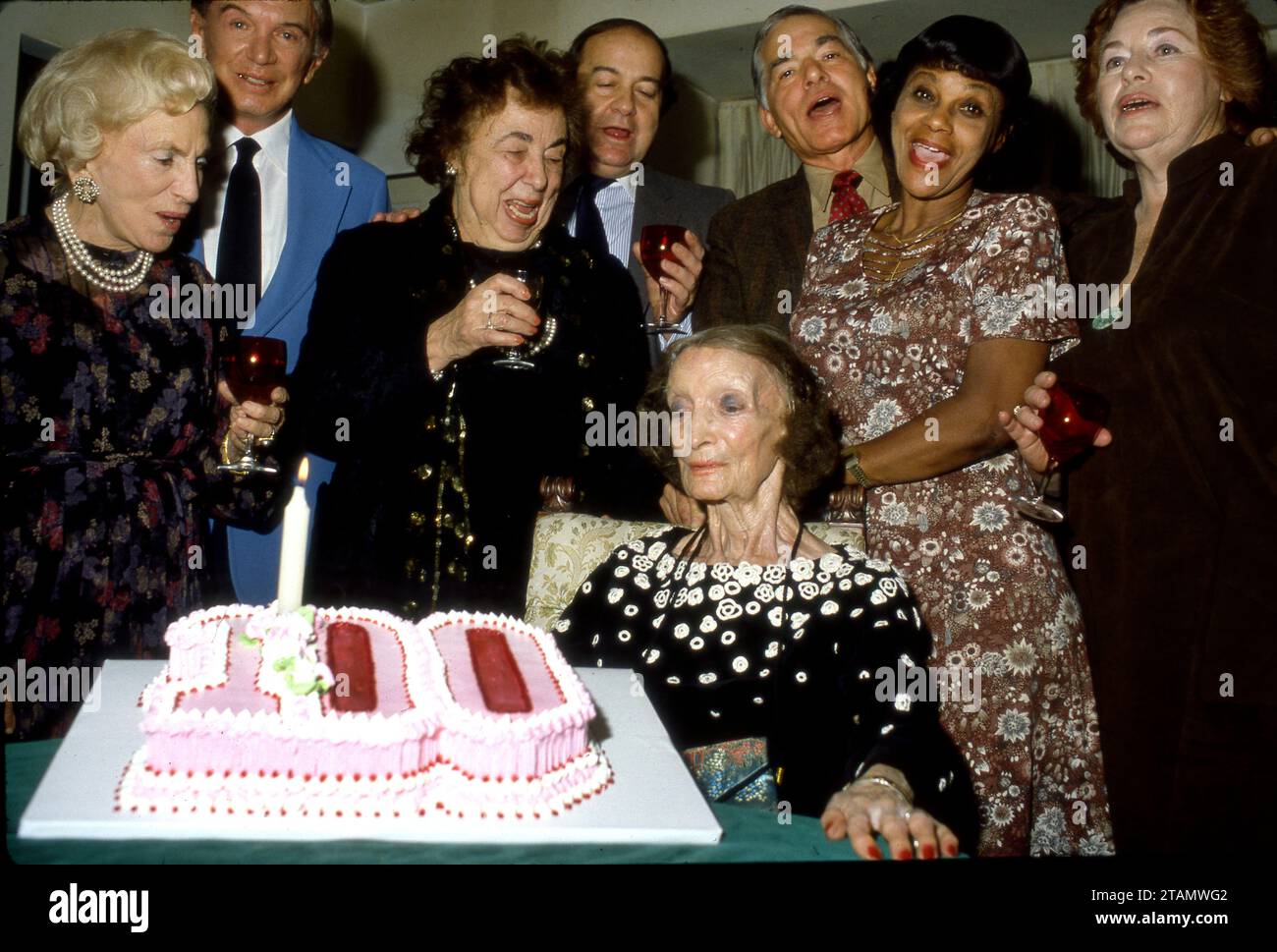100th birthday party for British Actress Estelle Winwood in 1983. She lived to be 101. Stock Photo