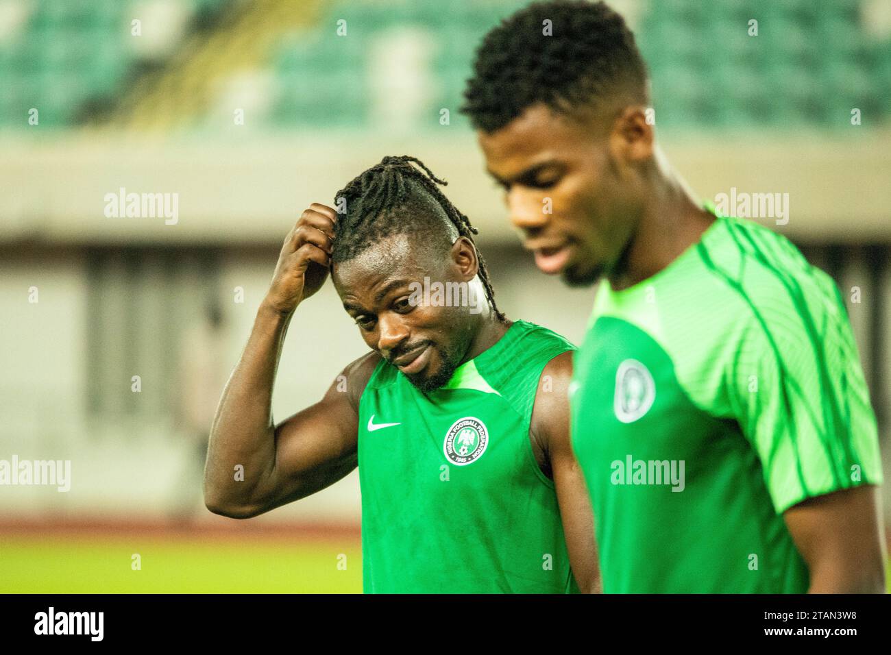UYO, NIGERIA - NOVEMBER 15:  Moses Simon of Nigeria during the World Cup Qualifiers training in preparation for Nigeria and Lesotho match at Godswill Stock Photo