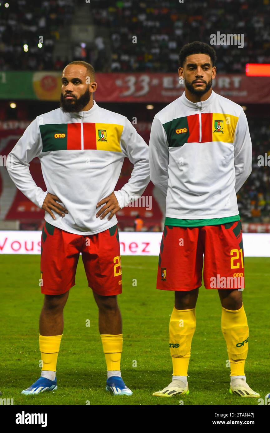 DOUALA, CAMEROON - NOVEMBER 17:  Bryan Mbeumo and Jean Charles Castelletto of Cameroon during the 2026 FIFA World Cup Qualifiers match between Cameroo Stock Photo