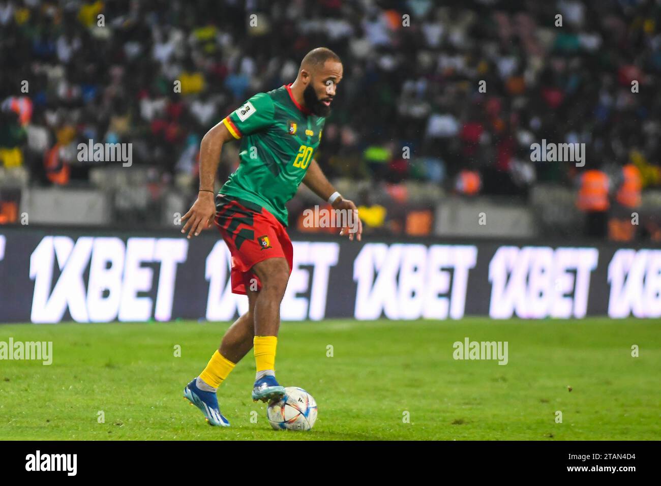DOUALA, CAMEROON - NOVEMBER 17:  Bryan Mbeumo of Cameroon during the 2026 FIFA World Cup Qualifiers match between Cameroon and Mauritius at at Japoma Stock Photo