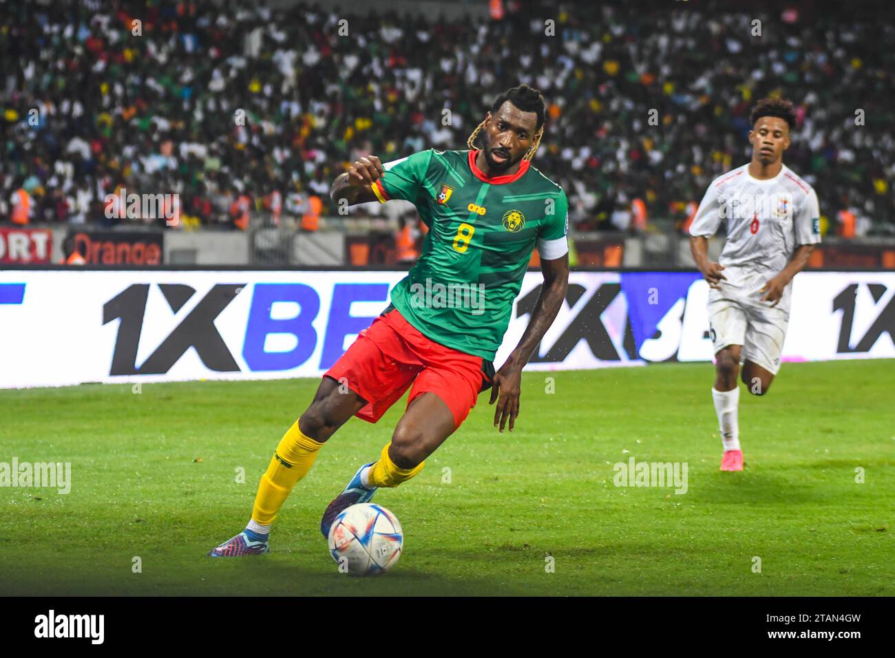 DOUALA, CAMEROON - NOVEMBER 17:  Frank Anguissa of Cameroon during the 2026 FIFA World Cup Qualifiers match between Cameroon and Mauritius at at Japom Stock Photo
