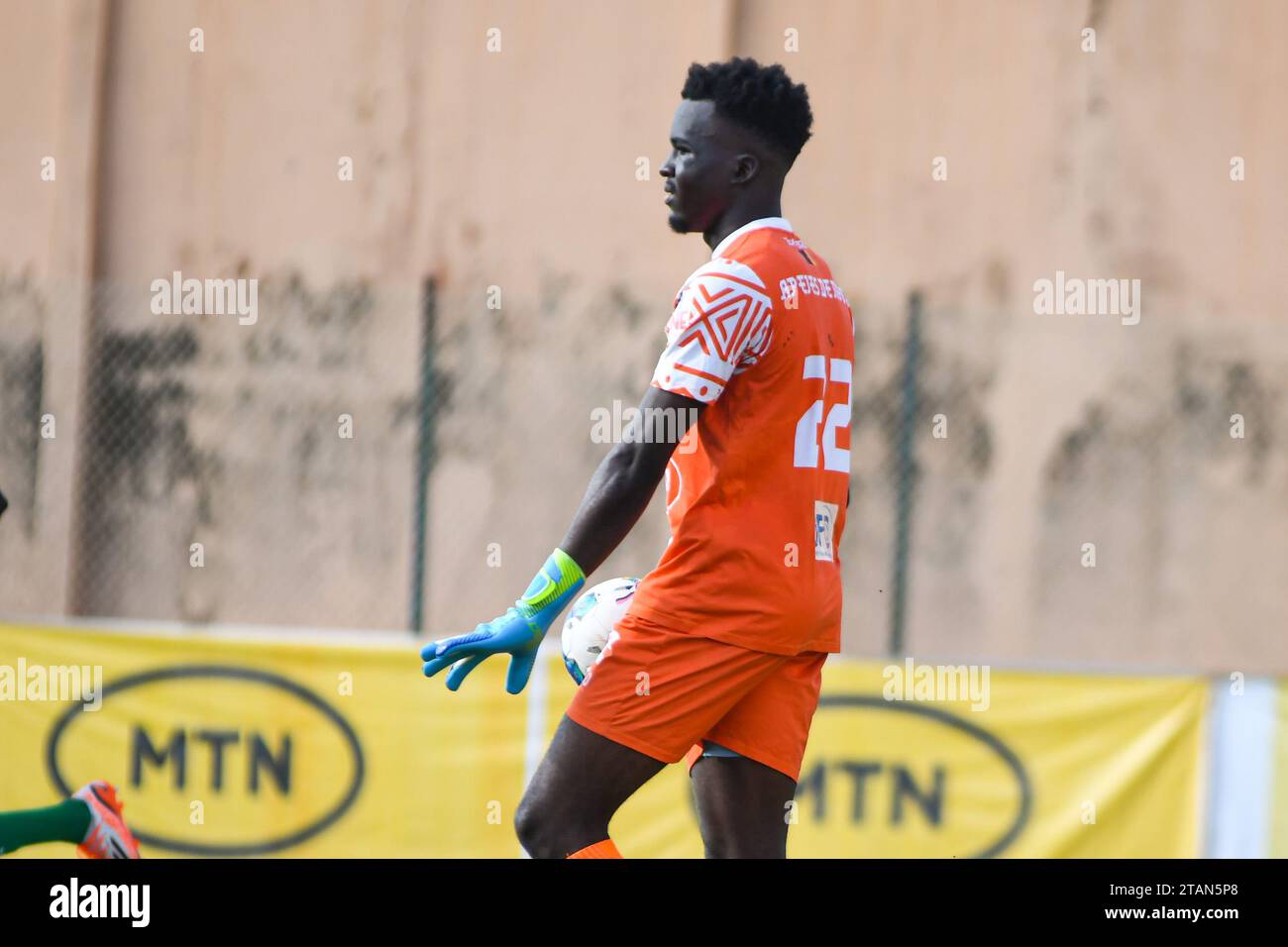 YAOUNDE, CAMEROON - NOVEMBER 26:  Gaspard Frank Messobo Ambassa of Apejes during the MTN Cameroon Elite One match between APEJES DE MFOU and Coton Spo Stock Photo