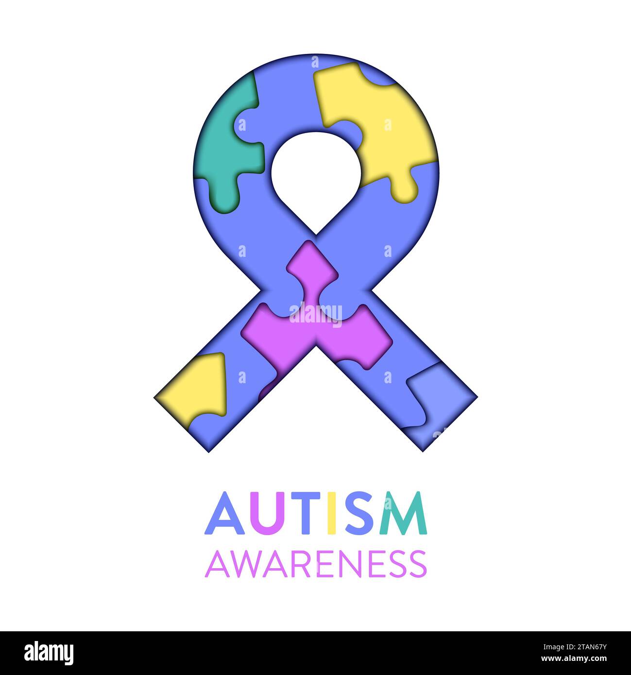 Autism awareness ribbon, conceptual illustration Stock Photo