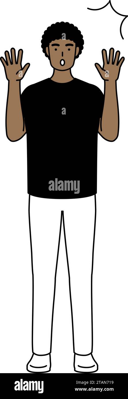 African-American man raising his hand in surprise, Vector Illustration ...
