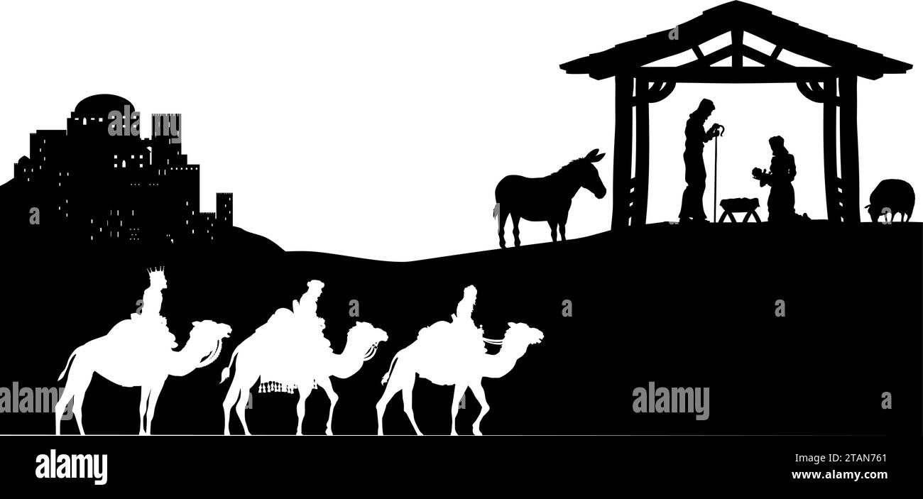 Christmas Nativity Scene Bethlehem Manger Wise Men Stock Vector Image