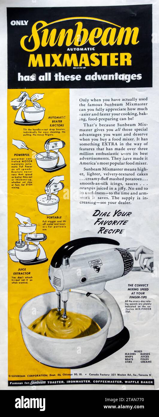 1947 Sunbeam mixmaster ad Stock Photo