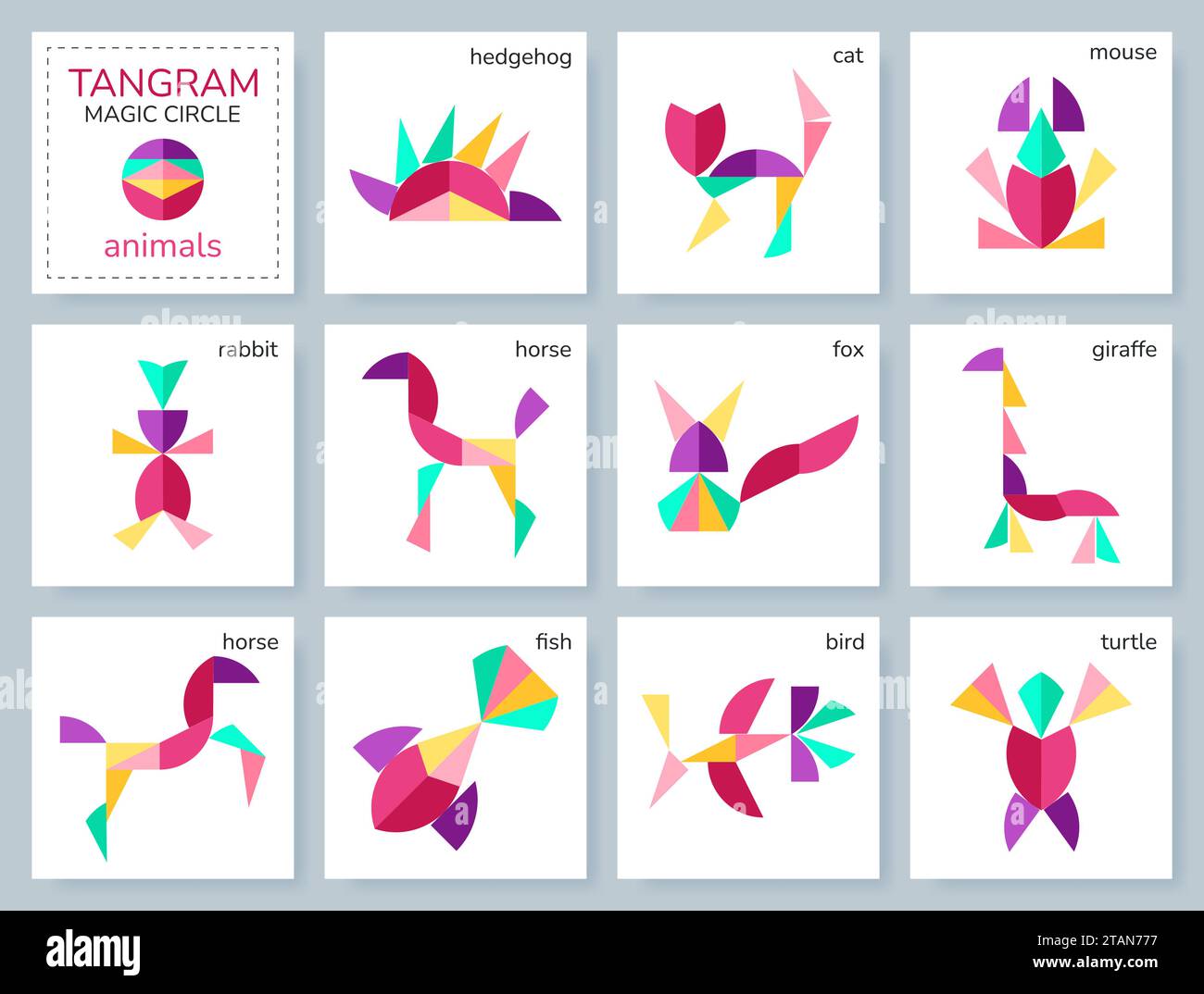 Tangram puzzle. Vector set with various animals. Stock Vector