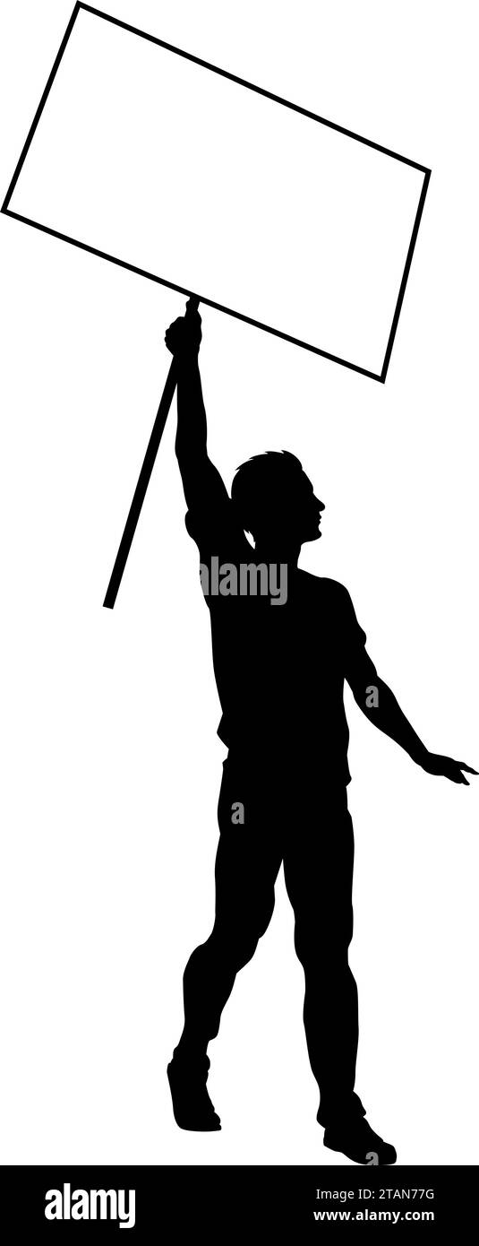 Protest Rally March Picket Sign Silhouette Person Stock Vector Image ...