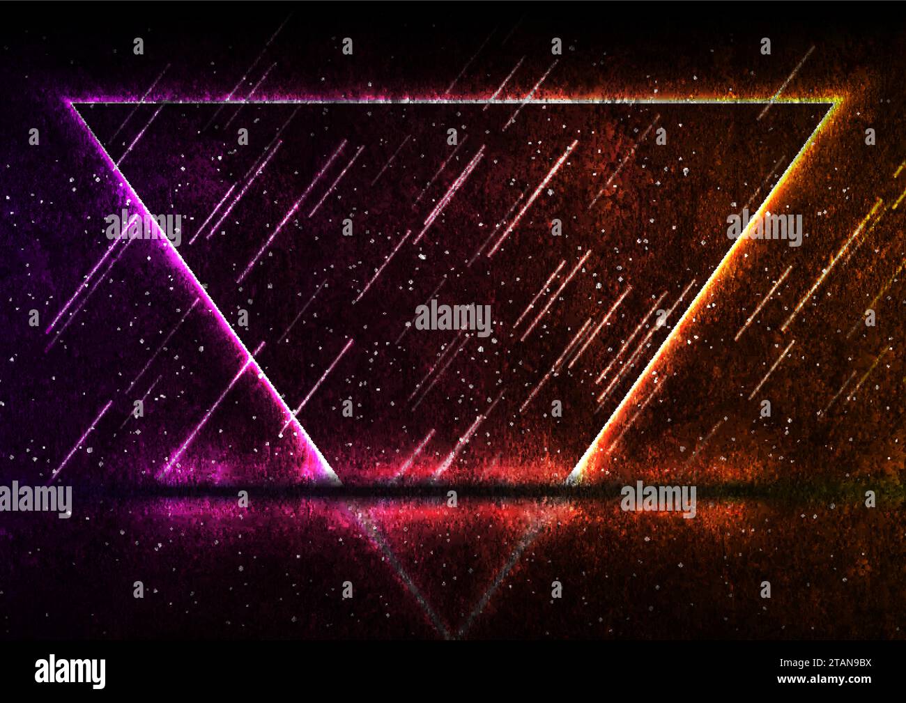 Orange purple neon laser triangle frame abstract technology retro grunge background. Futuristic glowing graphic vector design Stock Vector