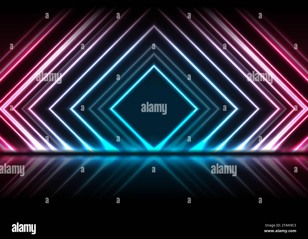 Blue red neon laser squares with reflection. Abstract technology vector ...