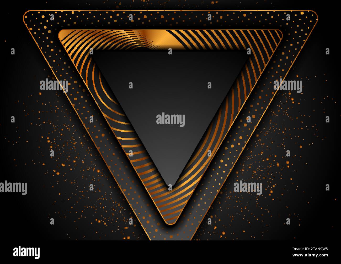 Black and golden triangles with linear ornament and shiny particles ...