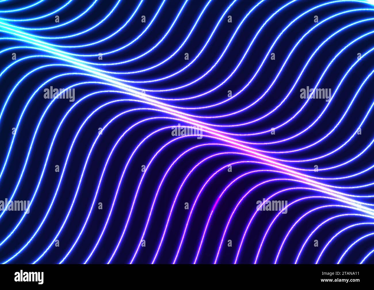 Blue and ultraviolet neon laser glowing curved wavy lines abstract ...