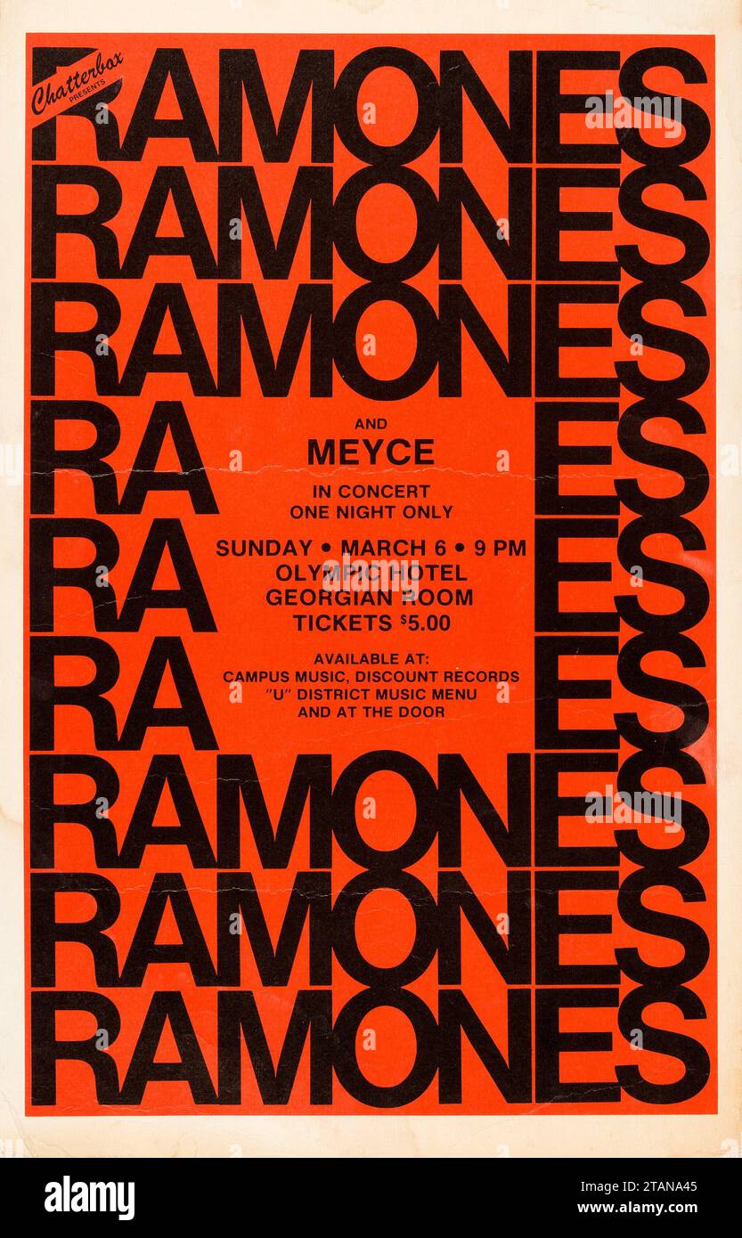 Chatterbox presents The Ramones 1977 Olympic Hotel, Georgian Room, Seattle, Washington - Vintage Concert Poster Stock Photo