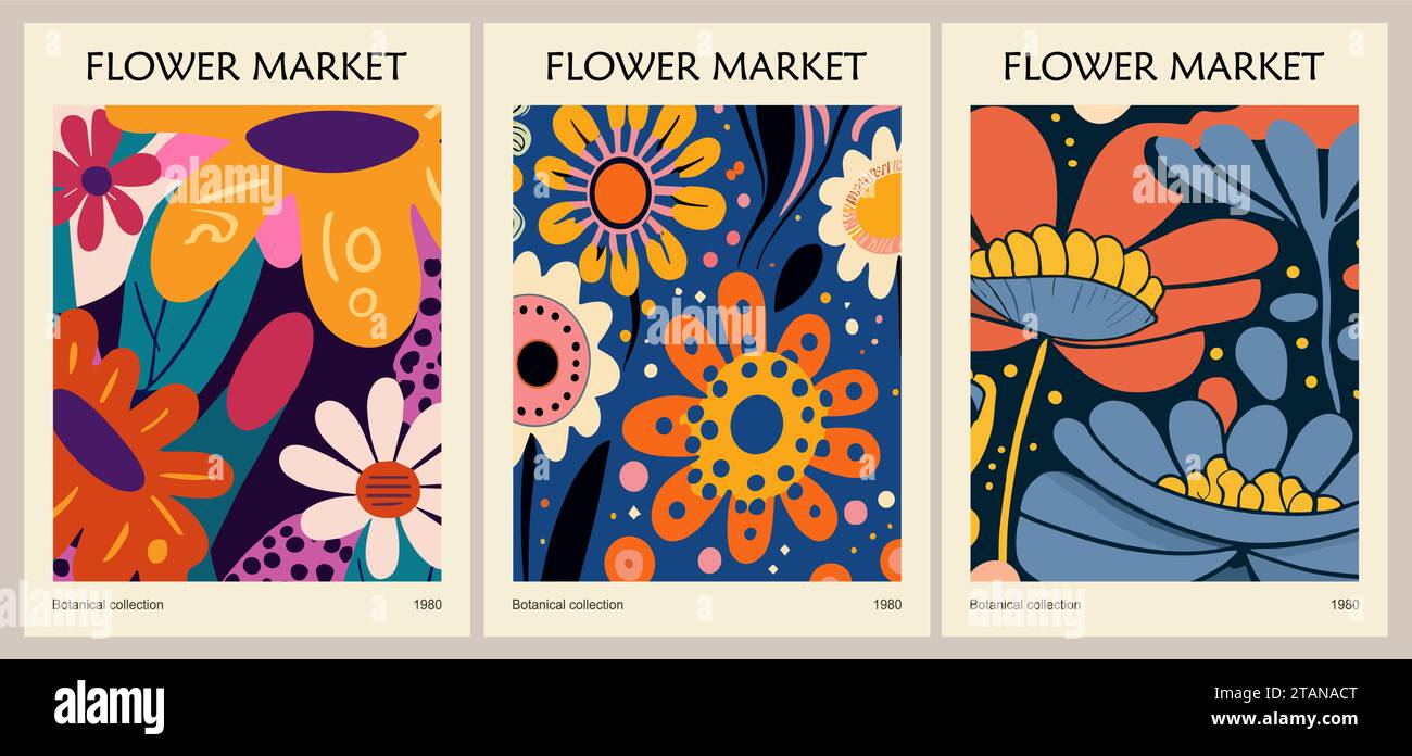 Set of abstract Flower Market posters vector art Stock Vector Image ...
