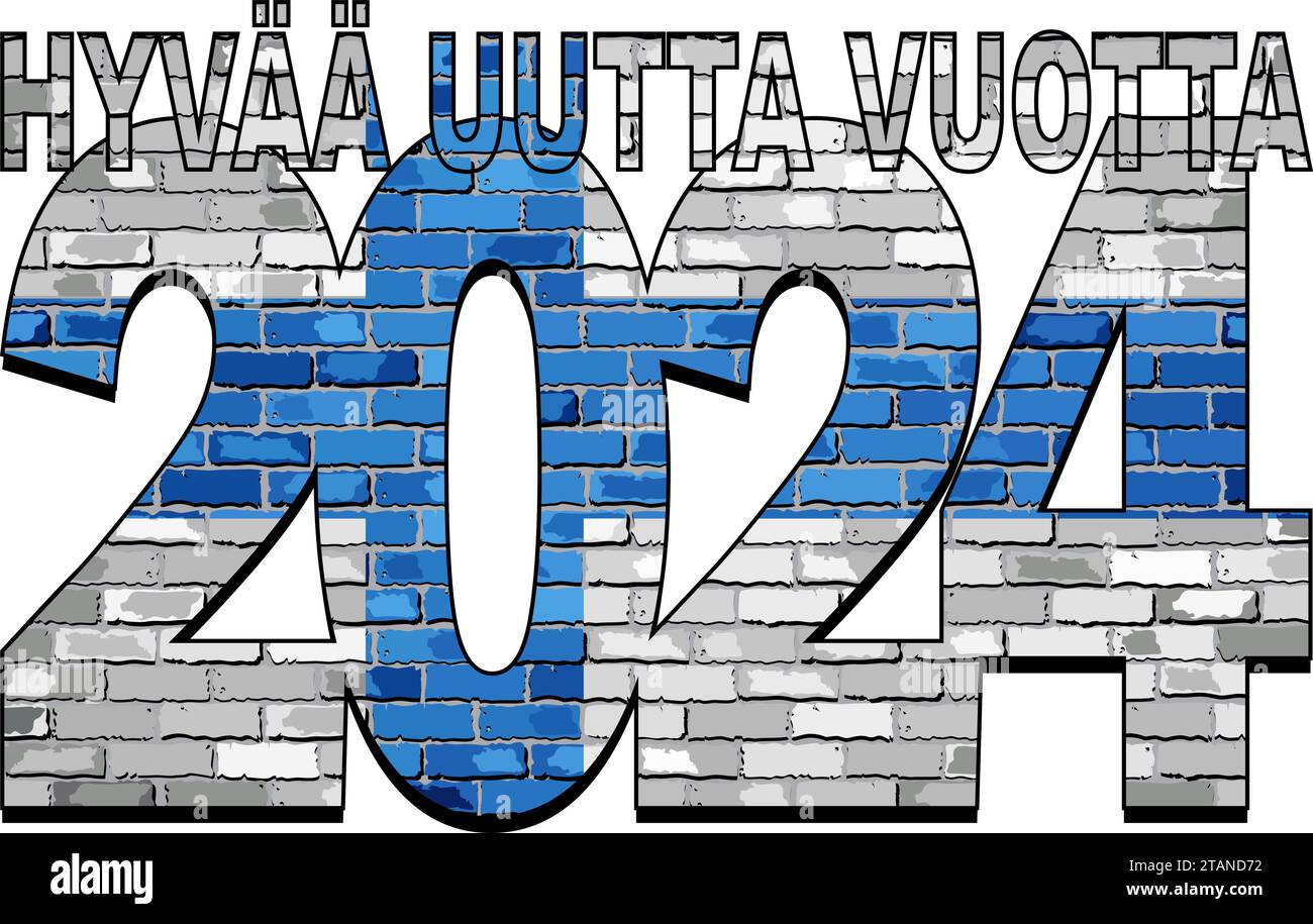 Happy New Year 2024 with Finland flag inside Illustration, 2024 HAPPY