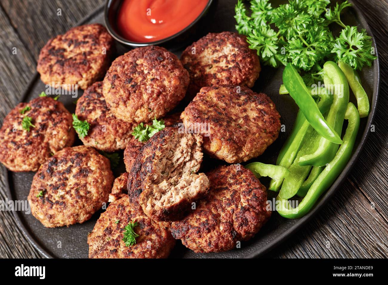 german frikadellen of ground beef and pork, breadcrumbs, onions and