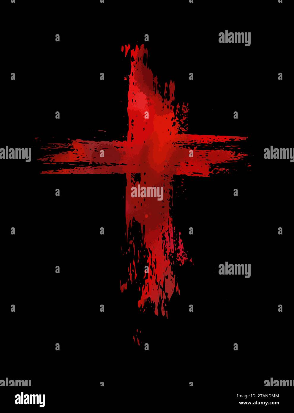 Red religious cross on a black background. bloody cross, hand drawing. Not AI. Vector illustration Stock Vector