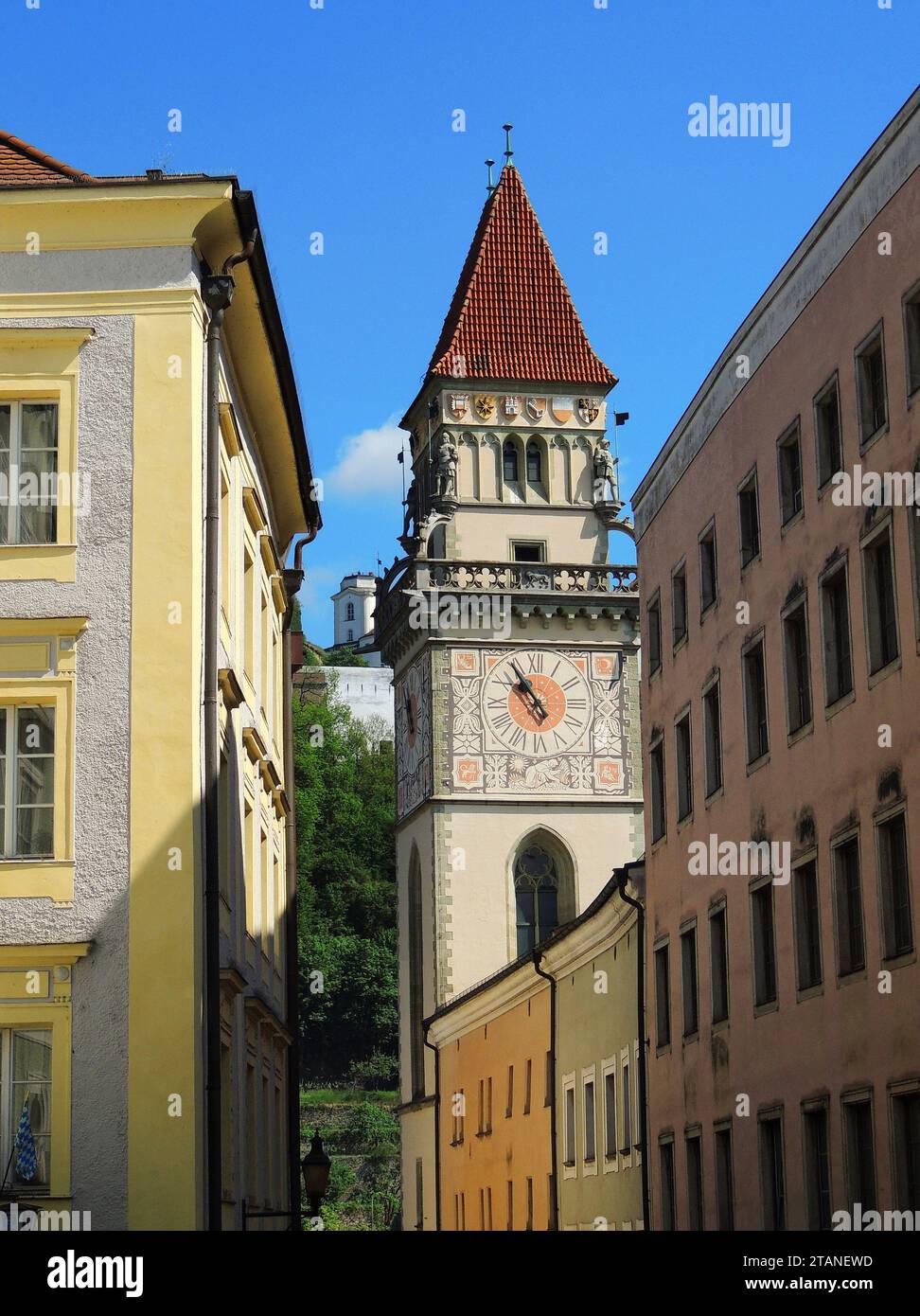 historical old town hall on a sunny summer day  in   Passau, bavaria,  germany Stock Photo