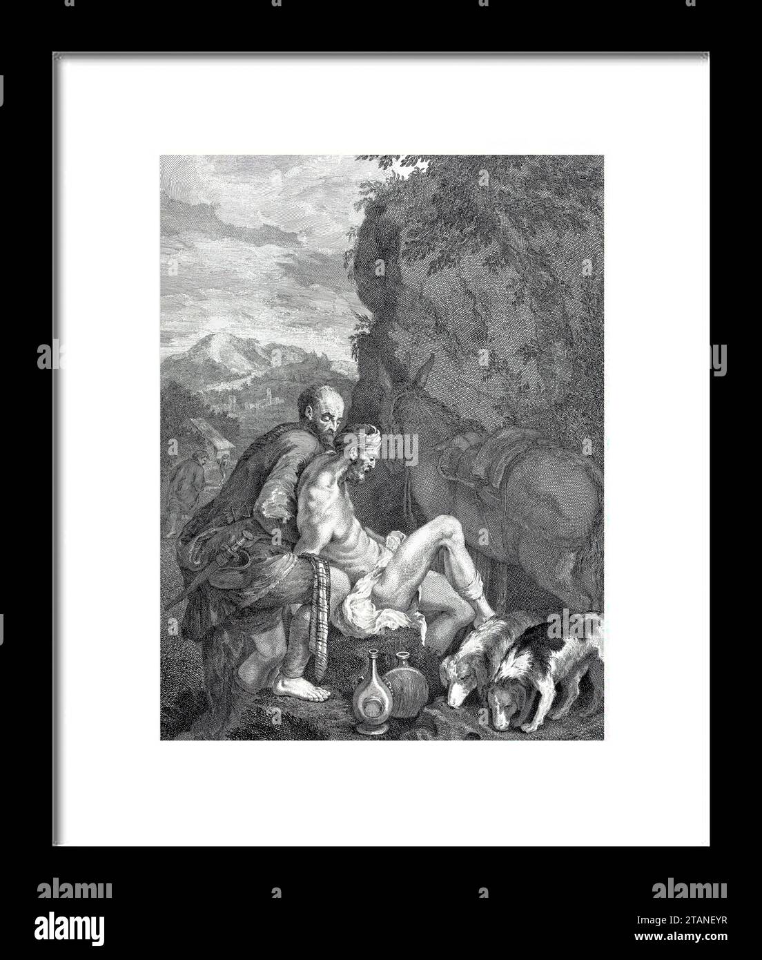 The Good Samaritan and publisher Pietro Monaco (Italian, Belluno 1707-1772 Venice) After Jacopo Bassano (Jacopo da Ponte) (Italian, Bassano del Grappa Stock Photo