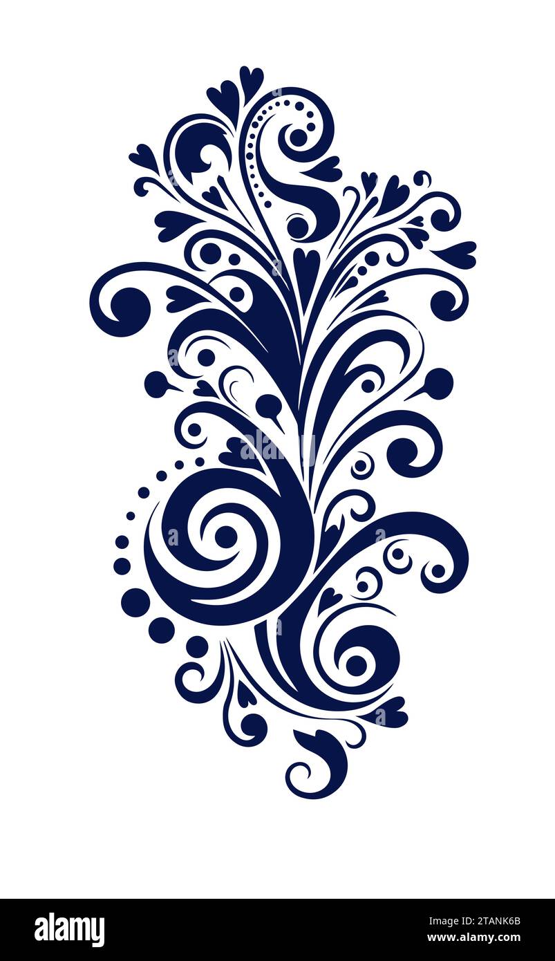 vintage baroque. Blue curls on a white background. Vector illustration Stock Vector