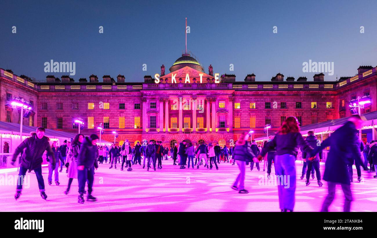 At the Somerset House SKATE ice rink, skaters enjoy a round on the ice ...