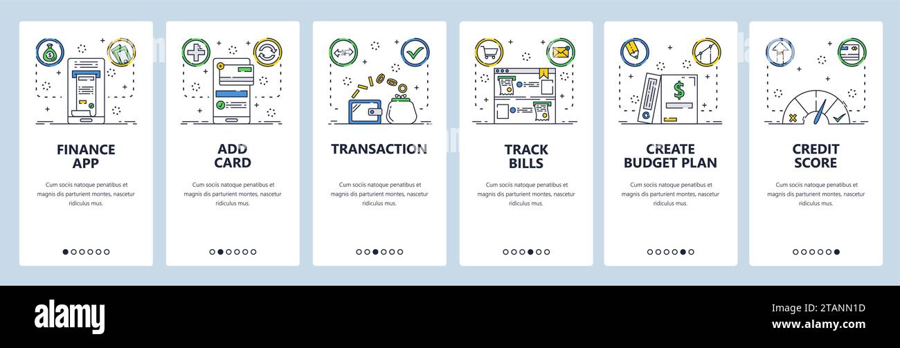Finance transaction website and mobile app onboarding screens vector ...